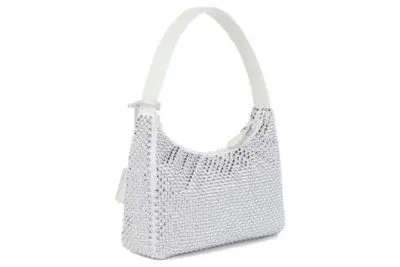 Satin mini-bag with artificial crystals White