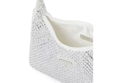 Satin mini-bag with artificial crystals White