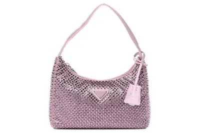 Satin mini-bag with artificial crystals Pink