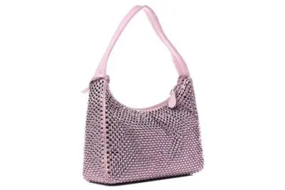Satin mini-bag with artificial crystals Pink