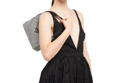 Satin mini-bag with artificial crystals