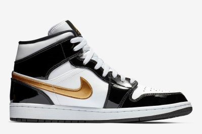 JORDAN 1 Mid Patent Black White Gold