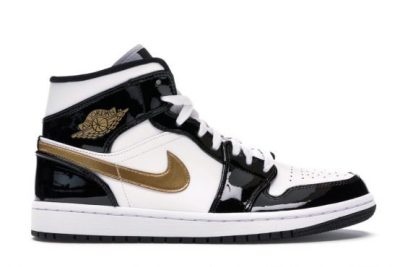 JORDAN 1 Mid Patent Black White Gold