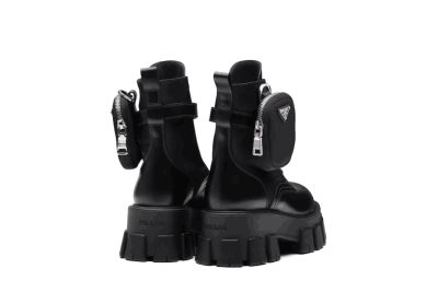 Prada Brushed Rois leather and nylon Monolith boots Black