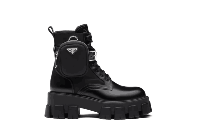 Prada Brushed Rois leather and nylon Monolith boots Black