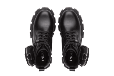 Prada Brushed Rois leather and nylon Monolith boots Black