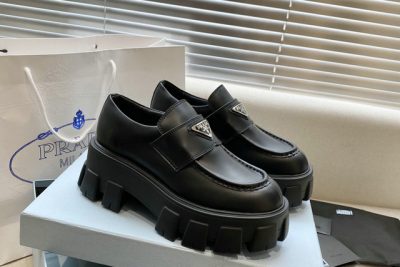 Prada Monolith Logo Loafers Black