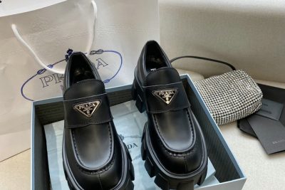 Prada Monolith Logo Loafers Black