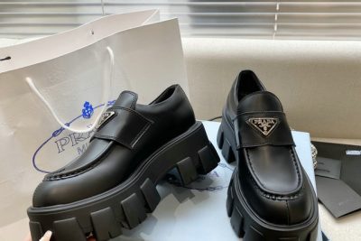 Prada Monolith Logo Loafers Black