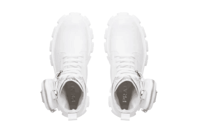 Prada Brushed Rois leather and nylon Monolith boots White