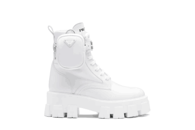 Prada Brushed Rois leather and nylon Monolith boots White
