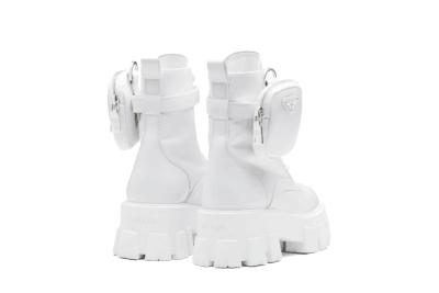 Prada Brushed Rois leather and nylon Monolith boots White