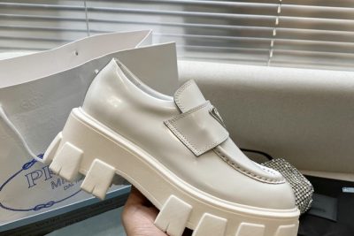 Prada Monolith Logo Loafers White