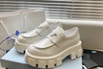 Prada Monolith Logo Loafers White