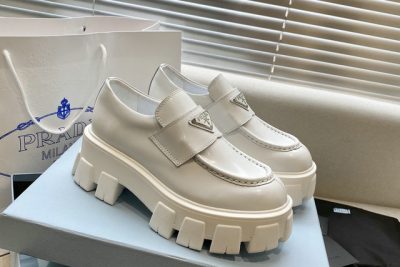 Prada Monolith Logo Loafers White