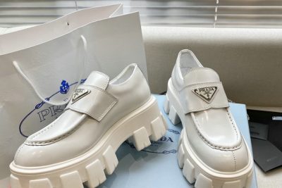 Prada Monolith Logo Loafers White