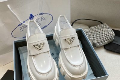 Prada Monolith Logo Loafers White