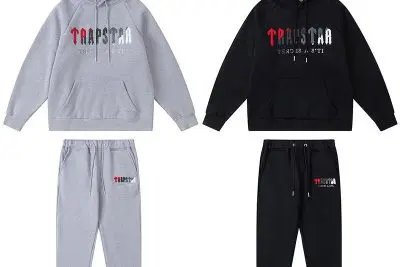 TRAPSTAR CHENILLE DECODED HOODED TRACKSUIT BLACK GREY