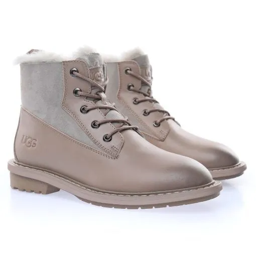 UGG W Ball Fy Rutton II “Leather light coffee grey Plush”