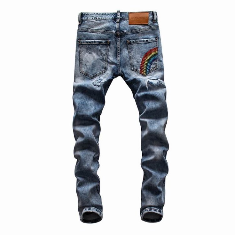 DSQUARED2 BLUE RIPPED JEANS RAINBOW