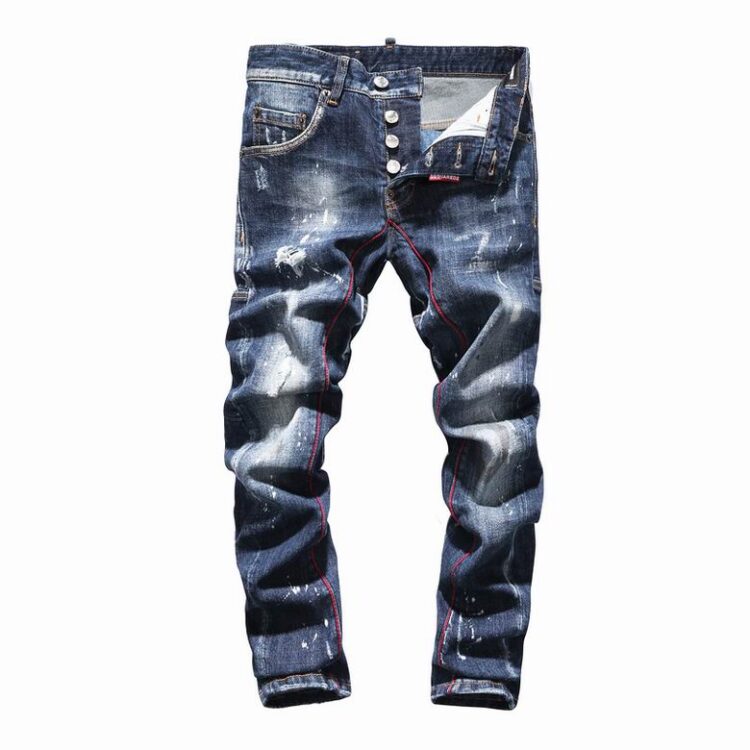 DSQUARED2 BLUE RIPPED JEANS RED STITCHING