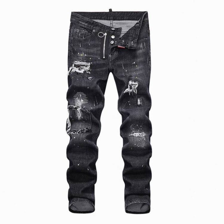 DSQUARED2 BLACK RIPPED JEANS DOUBLE CLOSURE