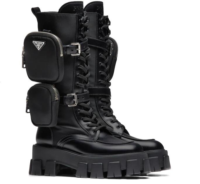 Brushed rois leather and nylon Monolith boots