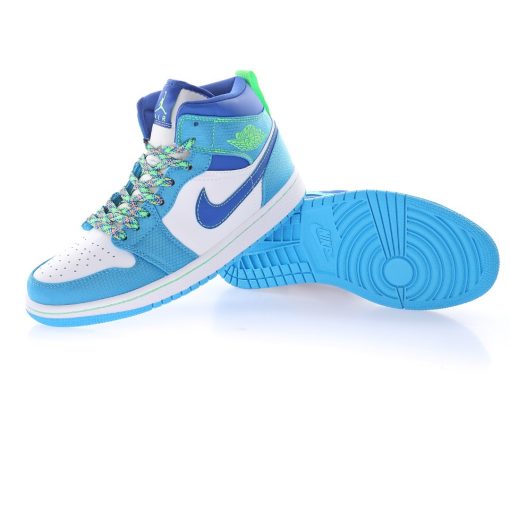 Nike Wmns Air Jordan 1 Mid GS”White Blue Neon Green”