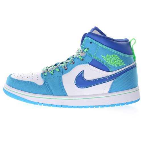 Nike Wmns Air Jordan 1 Mid GS”White Blue Neon Green”