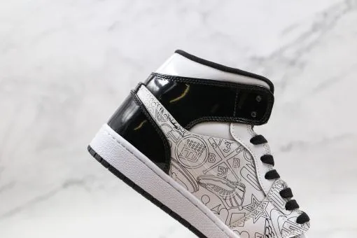 NIKE Air Jordan 1 Mid Hand painted graffiti white and black