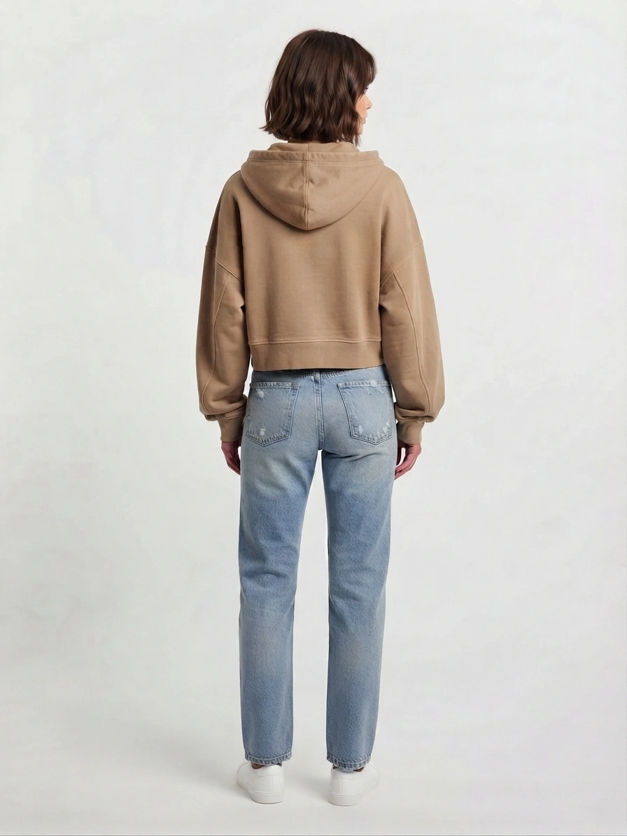 Premium Washed Tonal Print Zip Up Boxy Hoodie — view 2