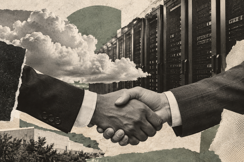 Generated editorial illustration for: Anthropic commits $11.6B to Akamai cloud capacity over seven years