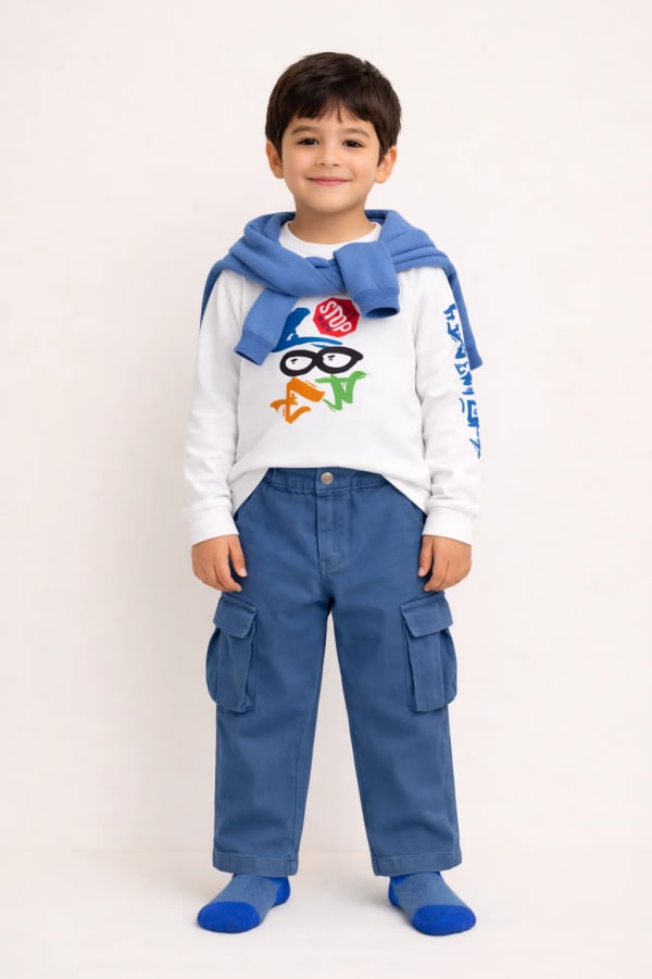 Ensemble Garçon Décontracté – T-shirt Imprimé & Pantalon Cargo