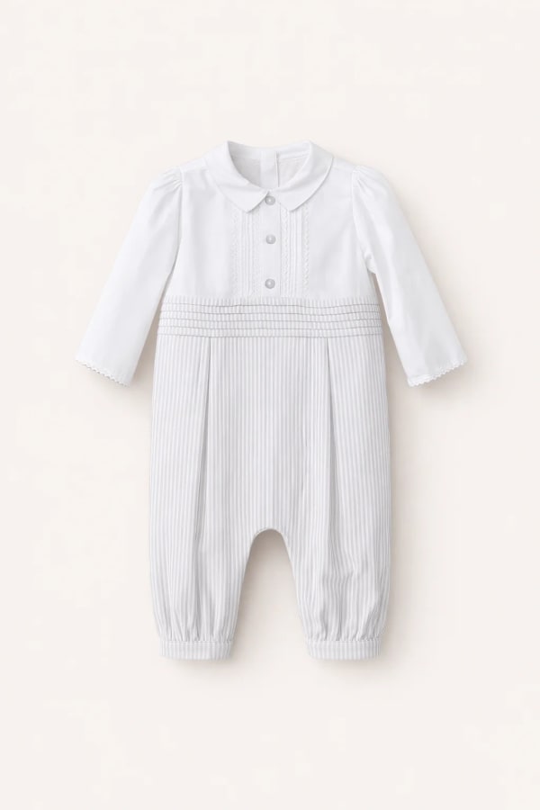 Barboteuse Classique Blanc & Rayures – Bébé Garçon