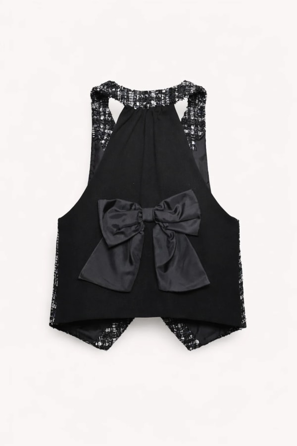 Gilet Fille Tweed Noir & Blanc – Élégance Intemporelle