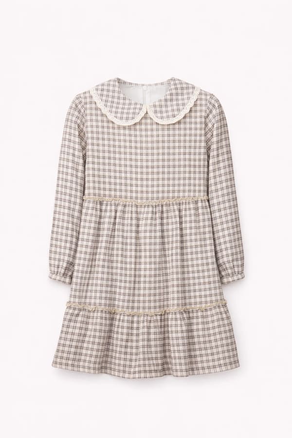 Robe à carreaux avec col dentelle – Fille