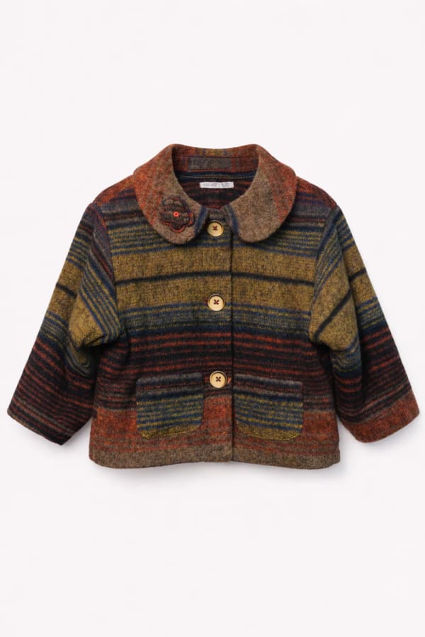 Veste bébé à rayures – Style vintage & chaleur naturelle