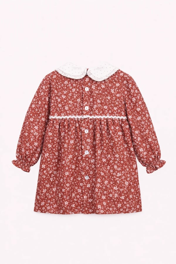 Robe Fleurie Rouge Brique pour Bébé Fille – Style Champêtre et Confort