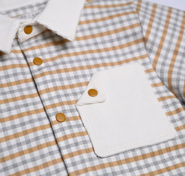 Chemise garçon à carreaux jaune moutarde