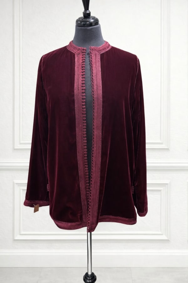 Kimono velours court ouvert – cerise, intérieur satin