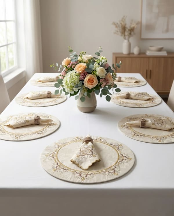 Sets de table rond brodés - Collection Terre lumineuse