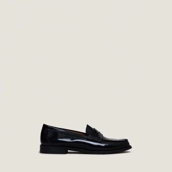 Mocassins en cuir glacé noir pour femme