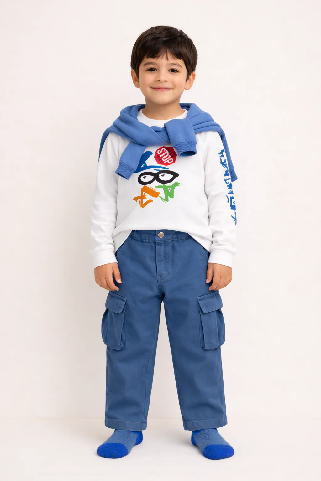 Ensemble Garçon Décontracté – T-shirt Imprimé & Pantalon Cargo