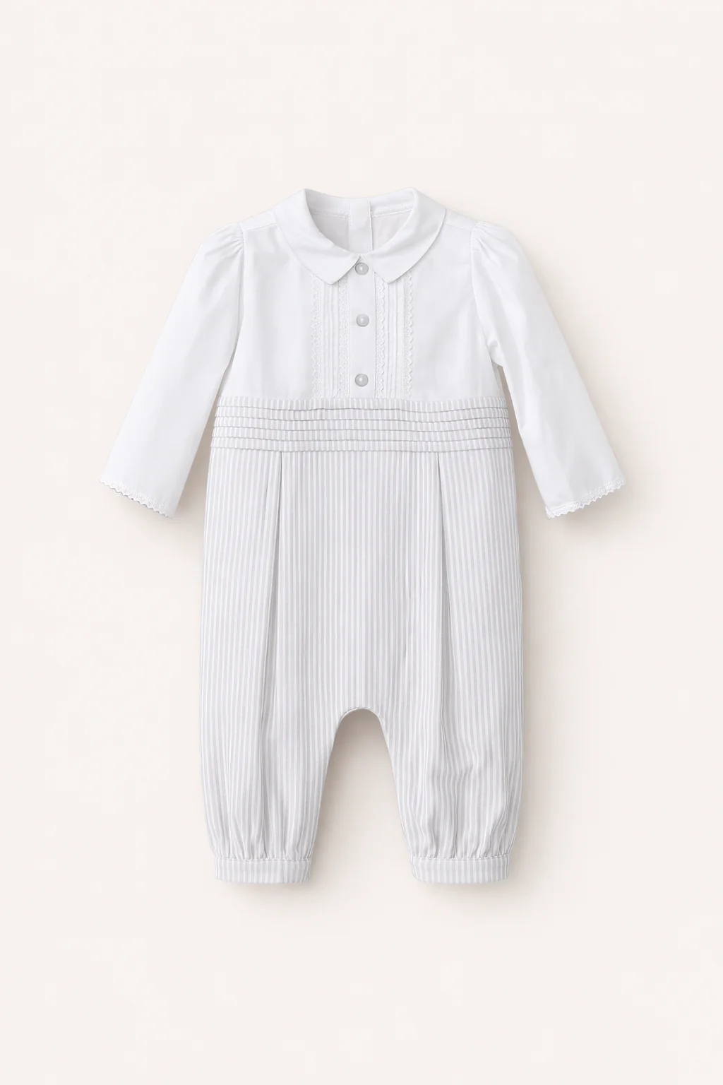 Barboteuse Classique Blanc & Rayures – Bébé Garçon