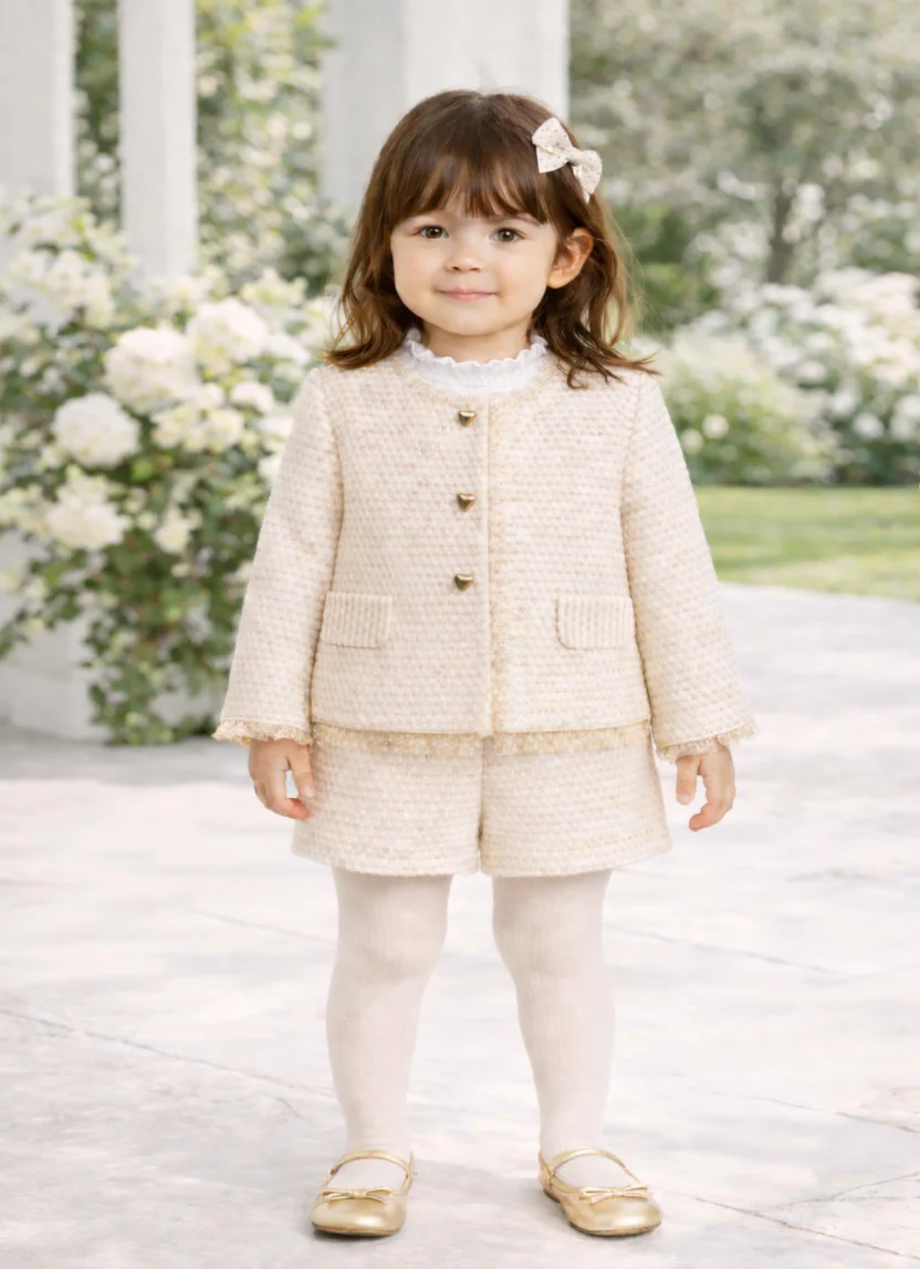 Ensemble Élégance Classique Fille – Veste & Jupe Beige