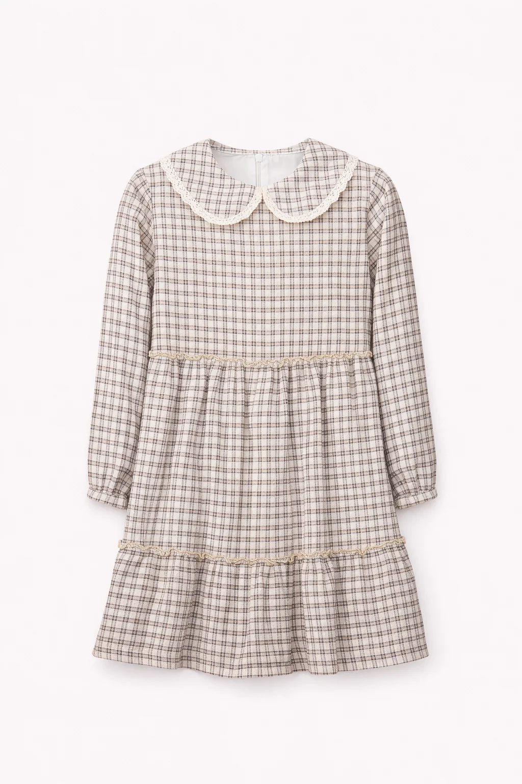 Robe à carreaux avec col dentelle – Fille