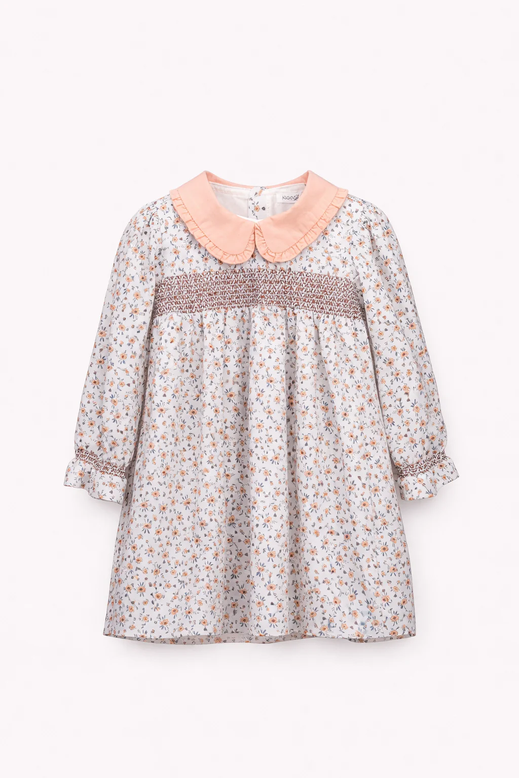 Robe bébé fille – Imprimé fleuri & col contrasté pêche