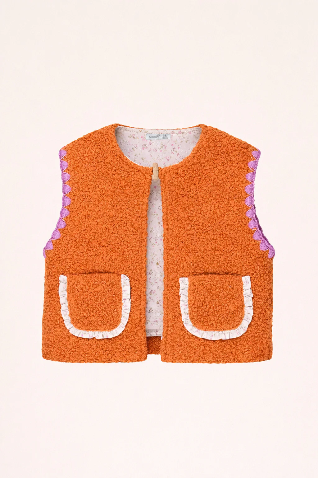Gilet bébé sans manches en tissu bouclette – Doublure fleurie
