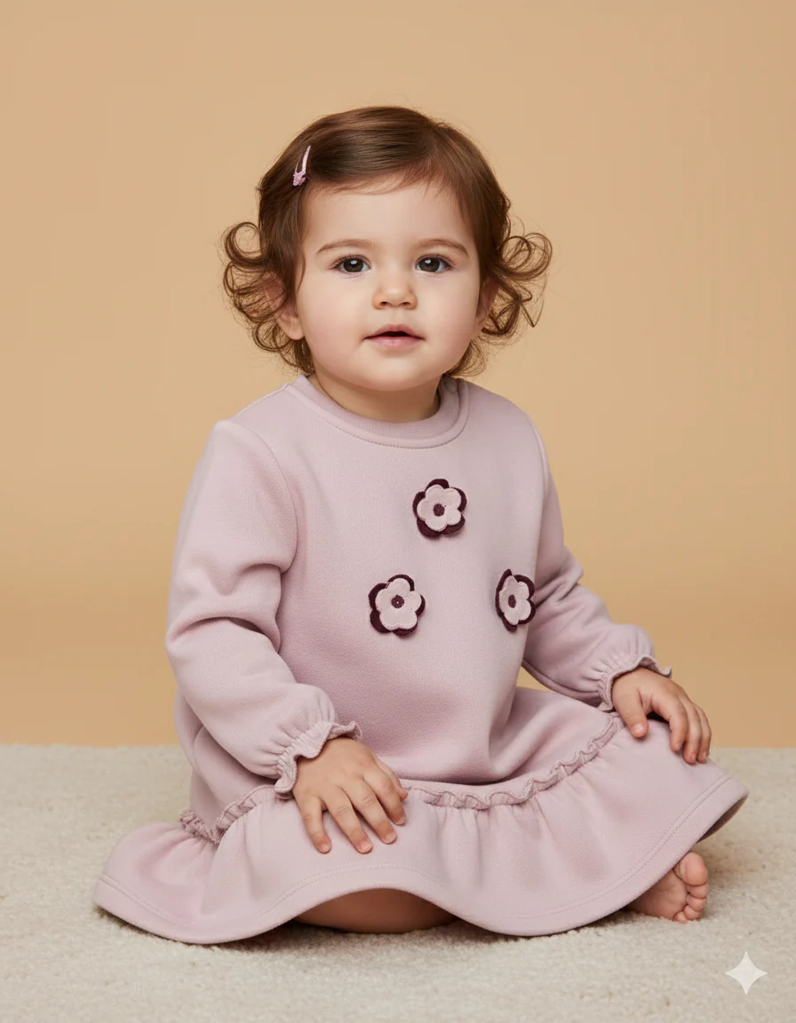 Robe bébé fille en molleton – Détails fleurs brodées