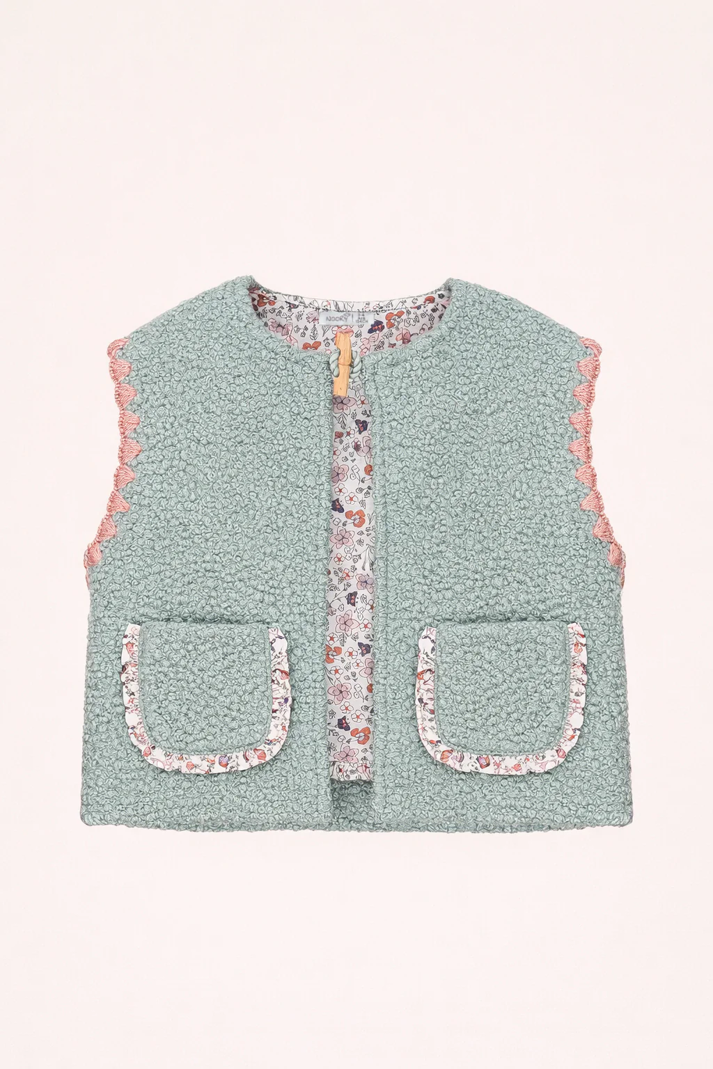 Gilet bébé sans manches en tissu bouclette – Doublure fleurie